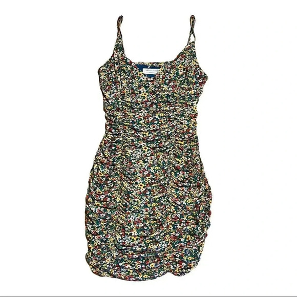 Urban Outfitters o Moonbeam Ruched Mesh Mini Dress in Green Sz M. - Picture 2 of 11